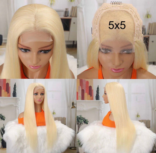 5x5 Platinum Blonde HD Closure Lace Frontal Wig